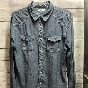 Beans x Bones blue long sleeved button down shirt